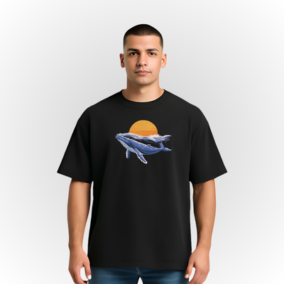 Blue Whale with Moon T-Shirt