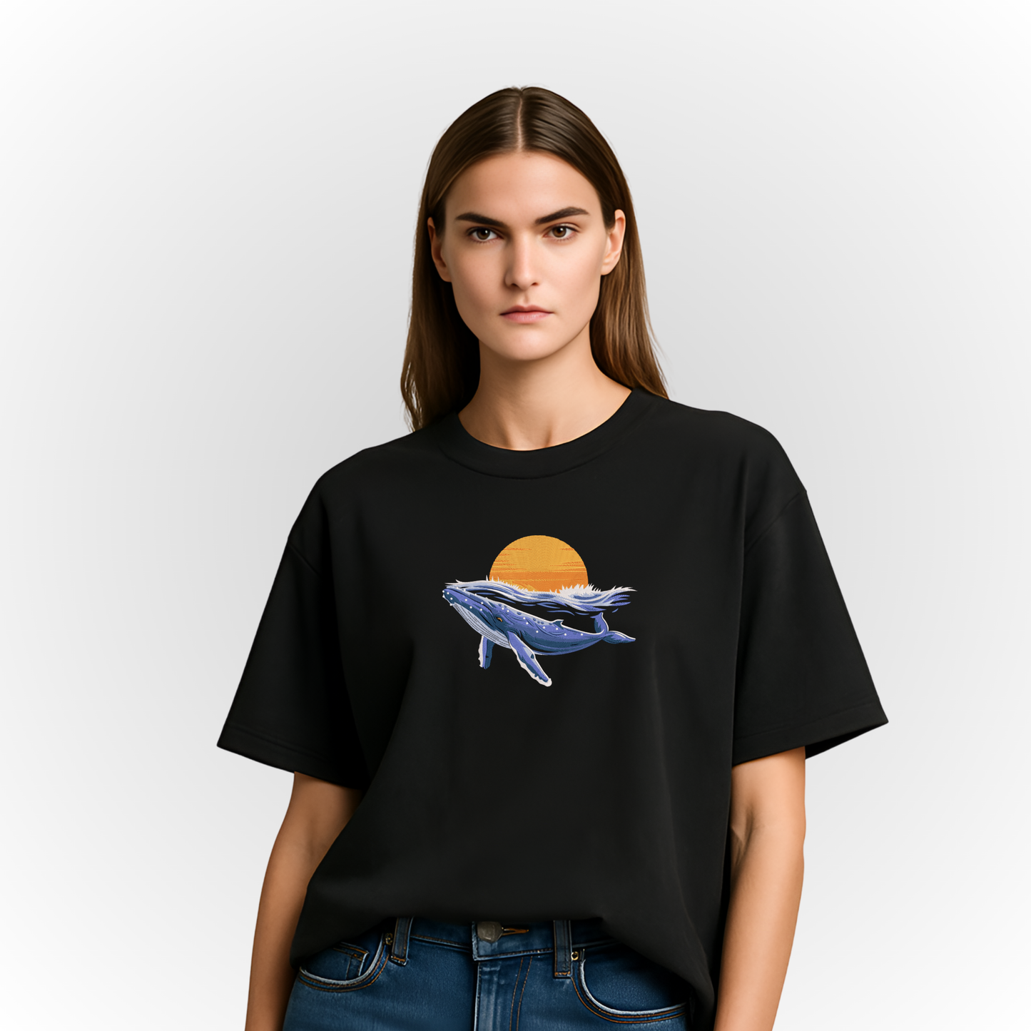 Blue Whale with Moon T-Shirt