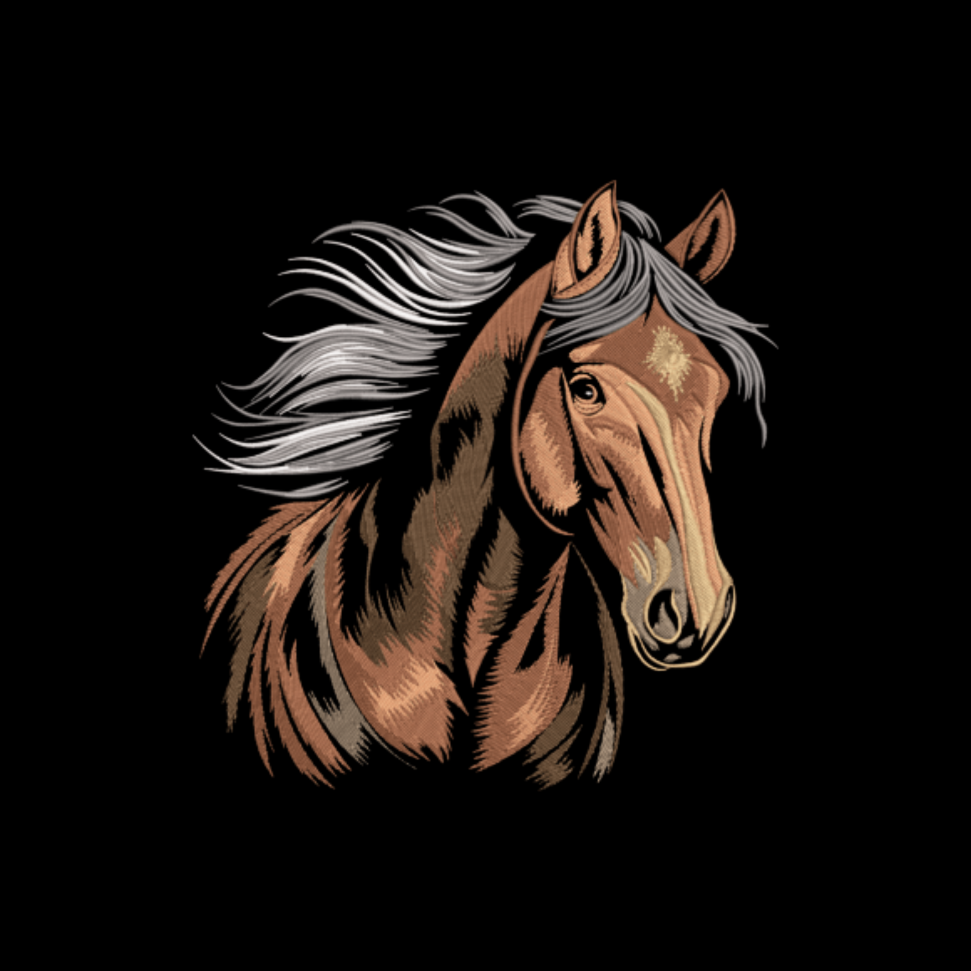 majestic horse with a flowing  on a black background T-shirt