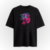 Black t-shirt with a Multicolor roaring tiger Embroidery on a white background